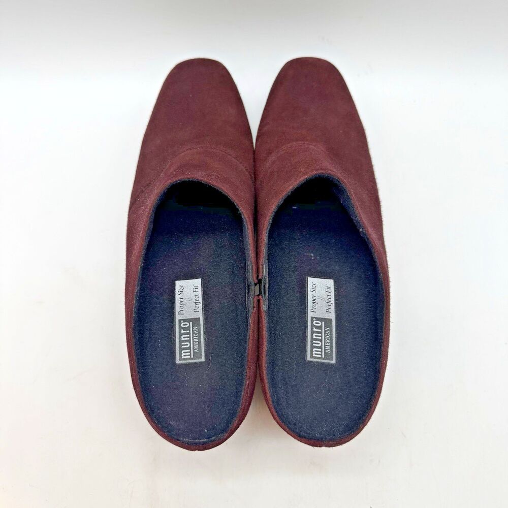 Munro American Margo Burgundy Suede Heeled Mules Women's 8N Slip On Comfort Shoe - Picture 11 of 12